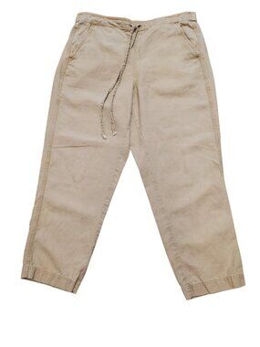 J. CREW SZ M Women's Linen Blend Pull-On Crop Pants Tan/Khaki